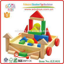 Handmade Safe Preschool Kids Toys Wooden Blocks Cart